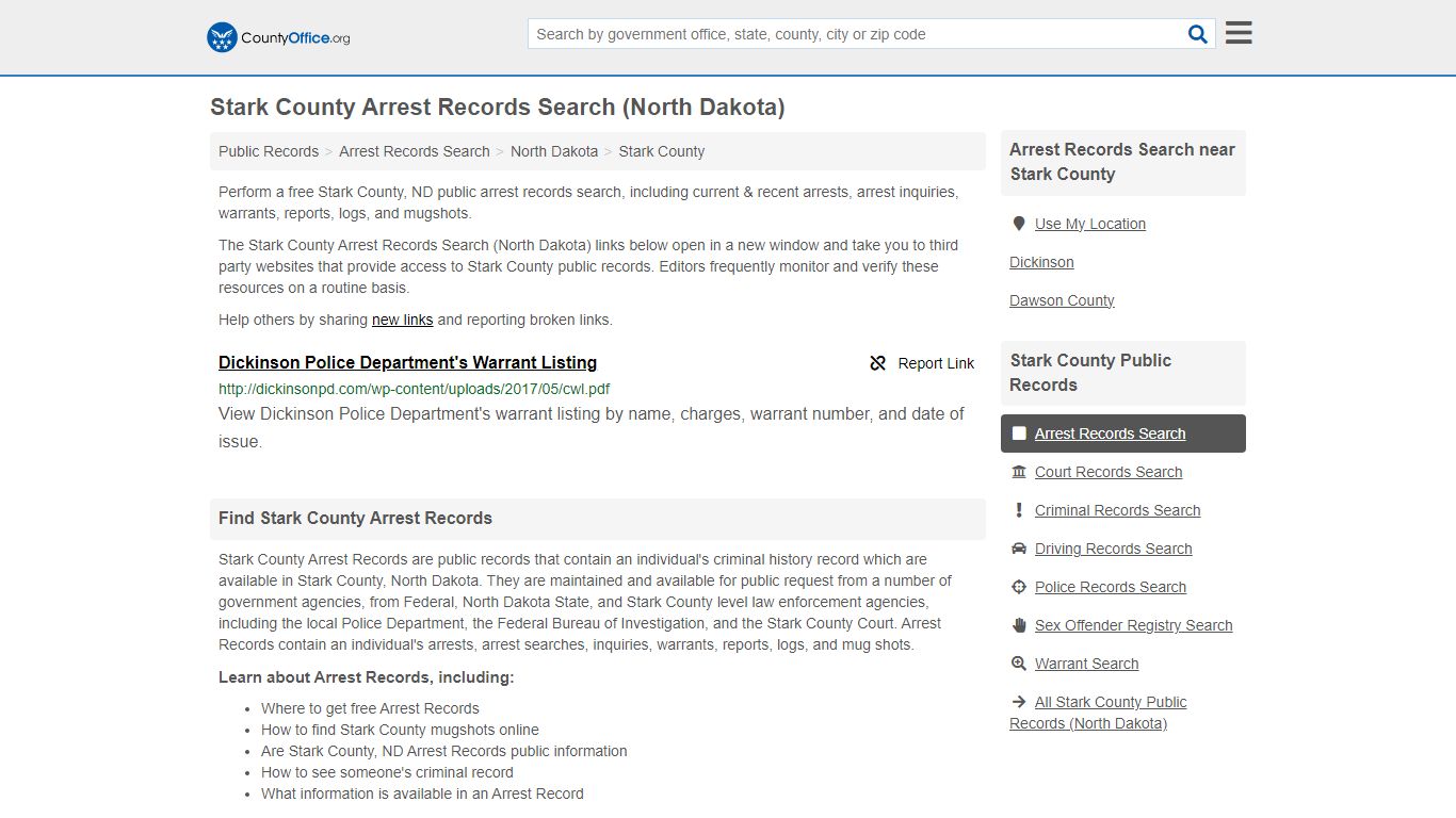 Arrest Records Search - Stark County, ND (Arrests & Mugshots)